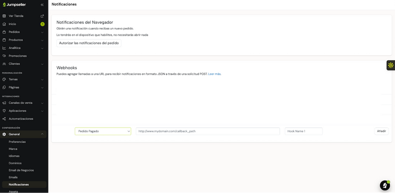 Jumpseller añadir webhook