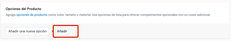Opciones de producto