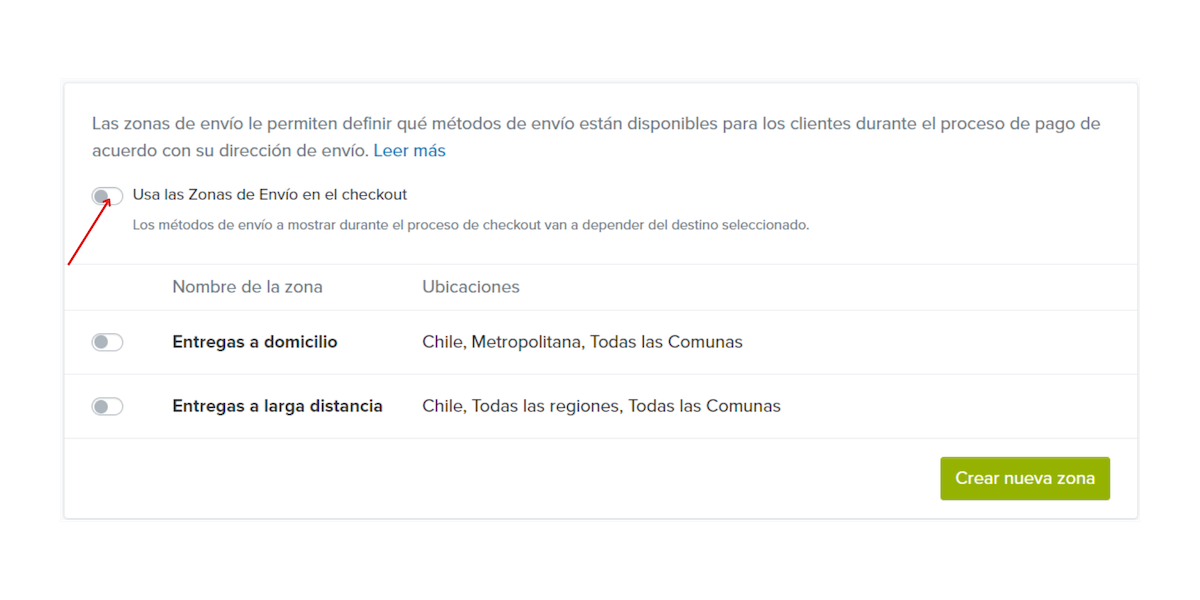 utilizar zonas de envío