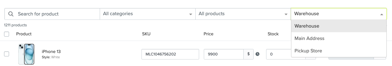 Inventory Locations Selector