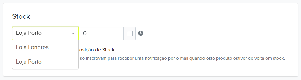 **Seletor de Localização de Produtos sem variantes**